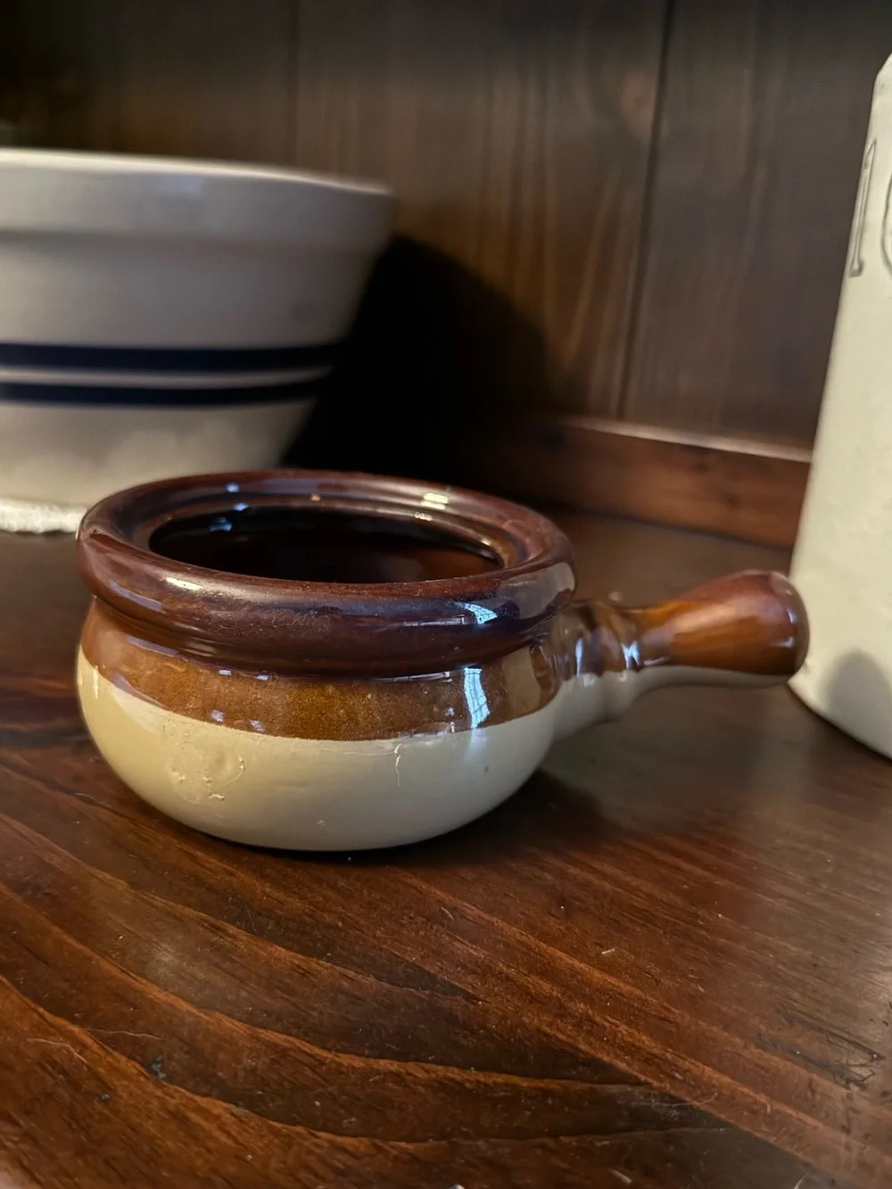 Grandmacore Brown Ceramic French Onion Soup Crock or planter.